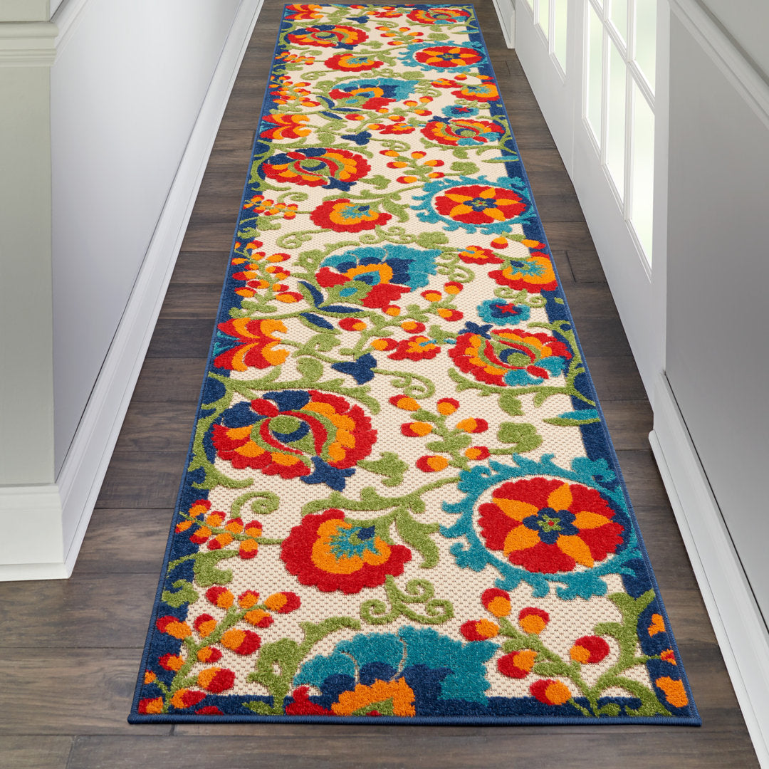 Bernia Floral Ivory/Red/Green Area Rug Wade Logan® Rug Size: Runner 2'3" x 10'