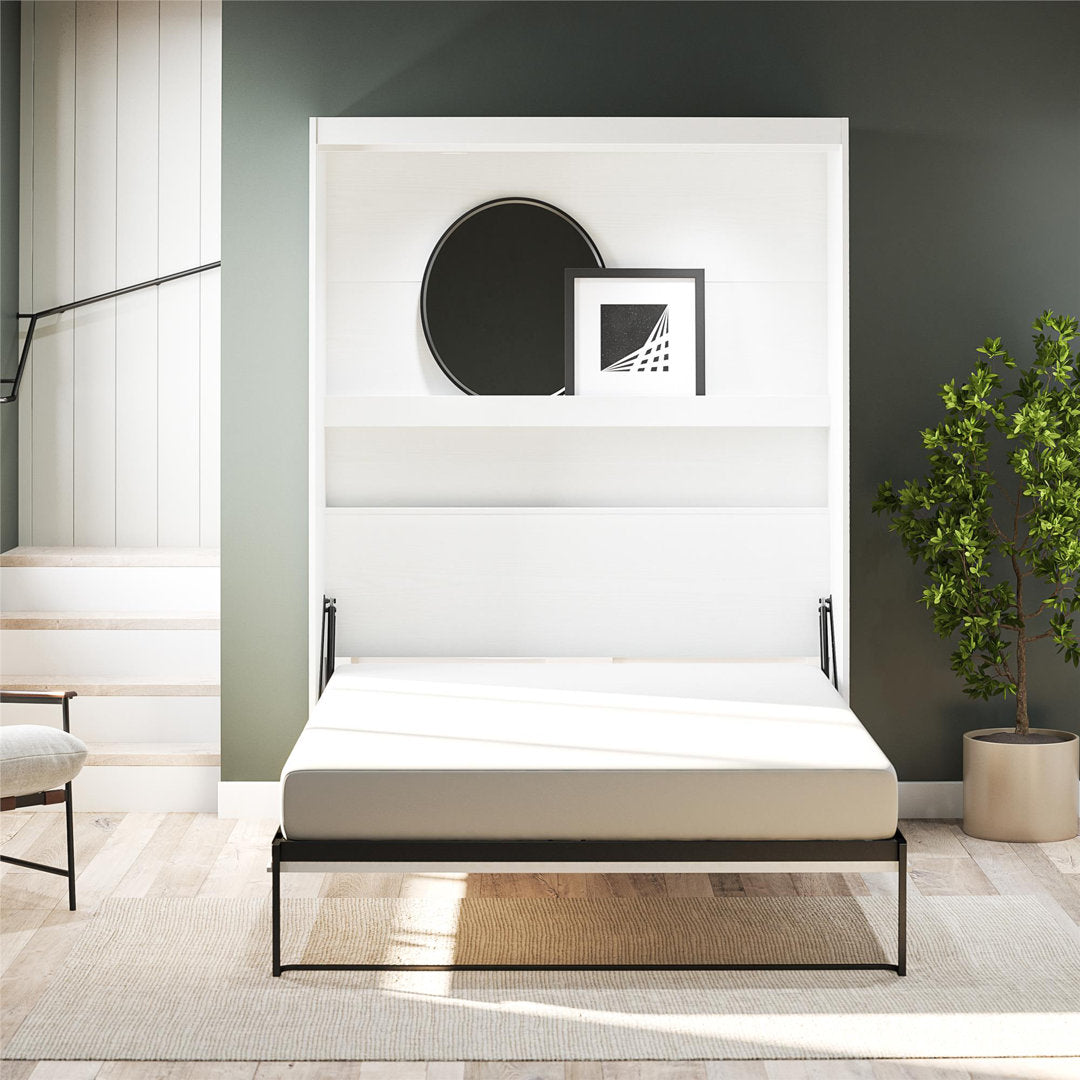 Makassar Murphy Bed with Gallery Shelf & Touch Sensor LED Lighting Wade Logan® Color: White Size: Full / Double