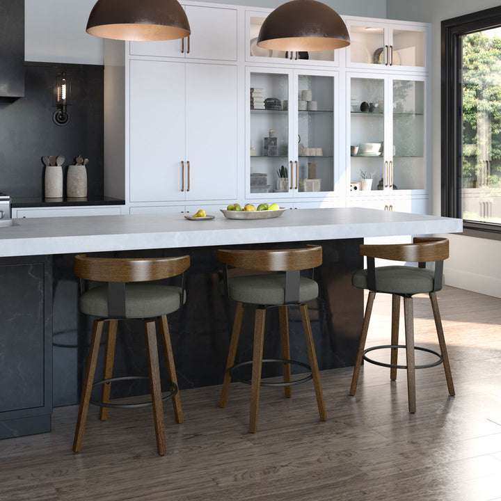 Calvion Swivel Counter & Bar Stool with Wooden Backrest Wade Logan® Upholstery: Charcoal Gray, Seat Height: Counter Stool (26.25" Seat Height)