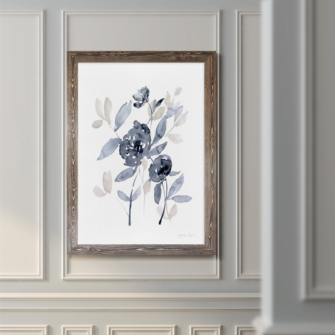 Peonies In Gray I' - Picture Frame Print on Glass Winston Porter Size: 28" H x 38" W x 1.25" D Format: Framed Espresso Canvas