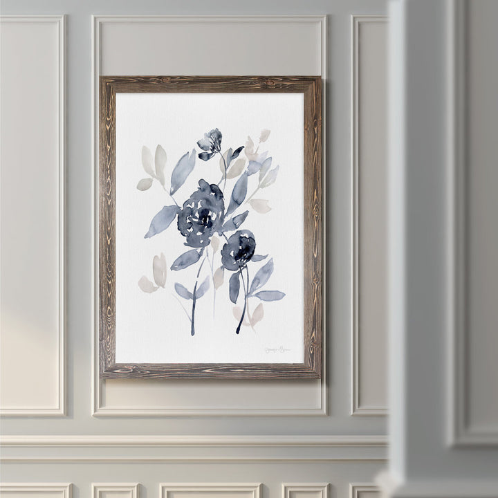 Peonies In Gray I' - Picture Frame Print on Glass Winston Porter Size: 28" H x 38" W x 1.25" D Format: Framed Espresso Canvas