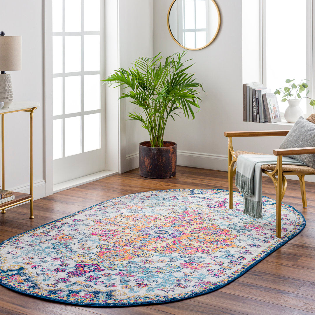 Hillsby Oriental Blue/Orange Area Rug Mistana™ Rug Size: Oval 5' x 8'