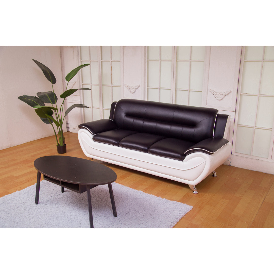 Mulvey 80" Faux Leather Pillow Top Arm Sofa Orren Ellis Upholstery Color: Black/White