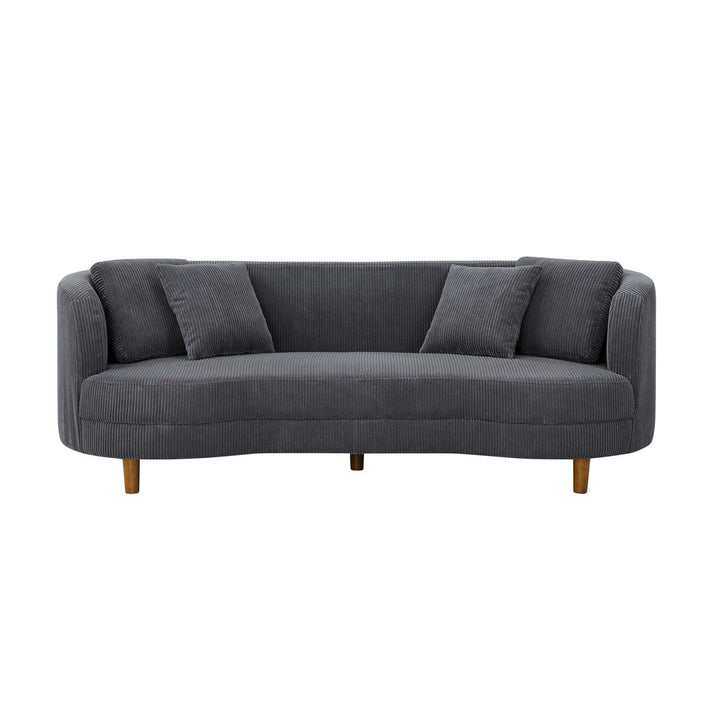 Lutanda 90" Round Arm Curved Sofa Ebern Designs Fabric: Dark Gray Corduroy