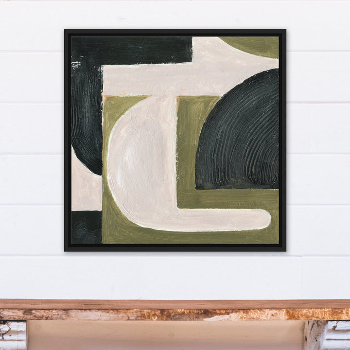 Abstract with Green - Painting on Canvas Ivy Bronx Size: 25.75" H x 25.75" W x 1.75" D Format: Black Floater Frame Canvas