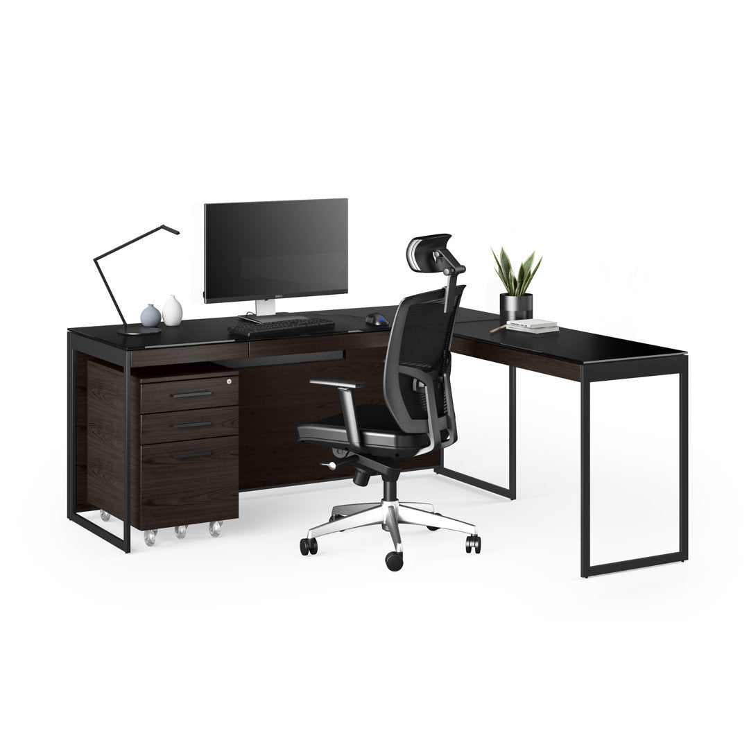 Sequel 20 Glass Desk BDI Color (Top/Frame): Charcoal Stained Ash/Black
