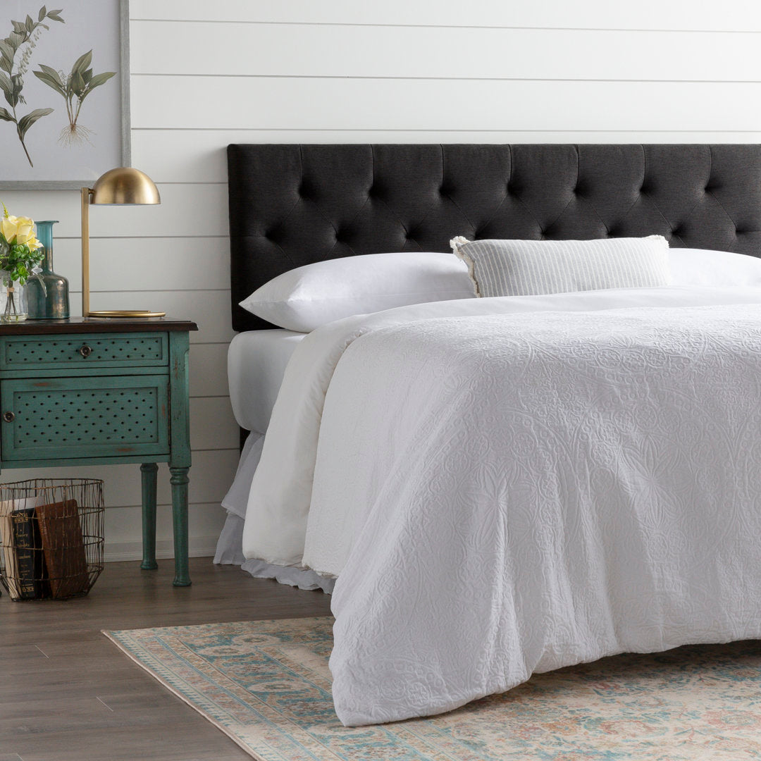 Aijha Upholstered Panel Headboard Lark Manor™ Color: Black Twill Size: Twin
