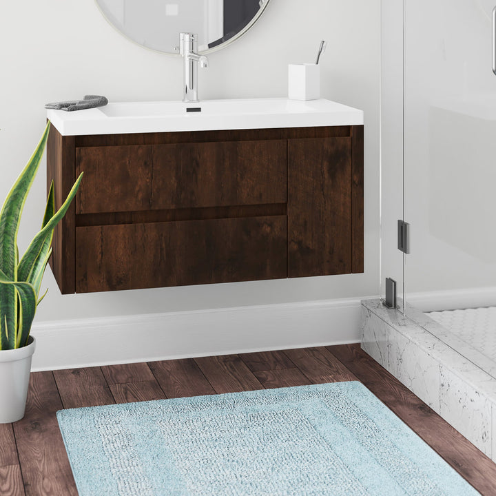 Ayeasha 42" Wall-Mounted Single Bathroom Vanity Set Ivy Bronx Base Finish: Rosewood