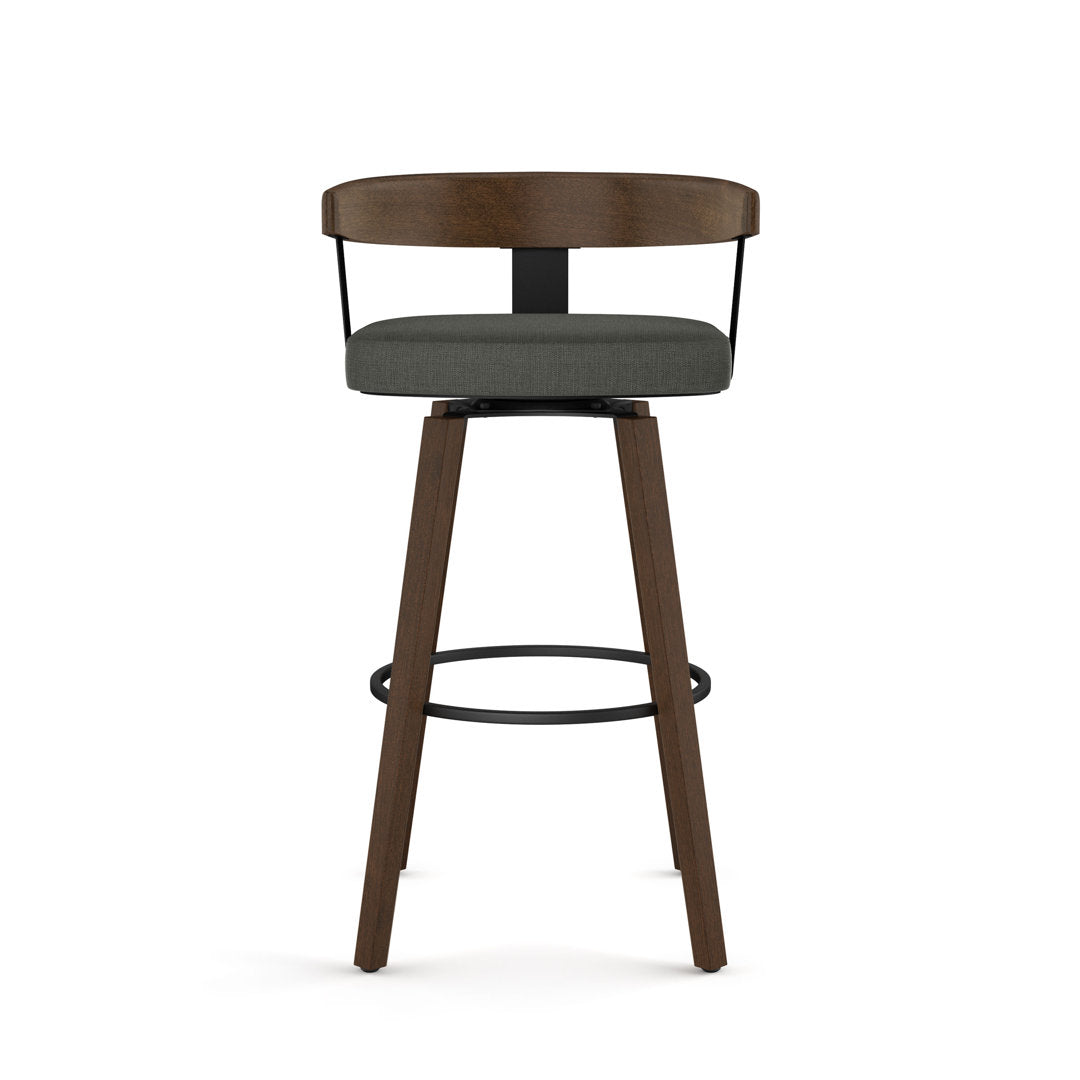 Calvion Swivel Counter & Bar Stool with Wooden Backrest Wade Logan® Upholstery: Charcoal Gray, Seat Height: Counter Stool (26.25" Seat Height)