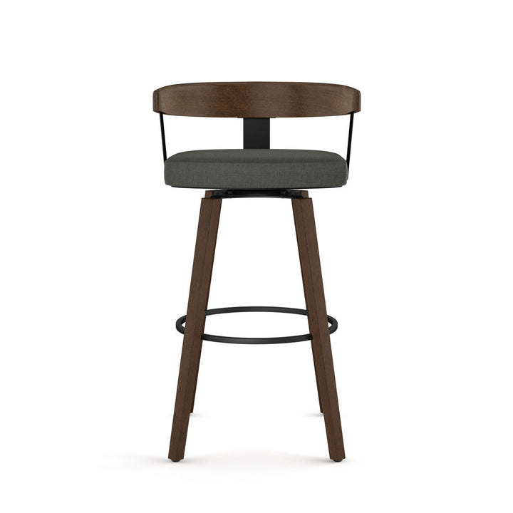 Calvion Swivel Counter & Bar Stool with Wooden Backrest Wade Logan® Upholstery: Charcoal Gray, Seat Height: Counter Stool (26.25" Seat Height)