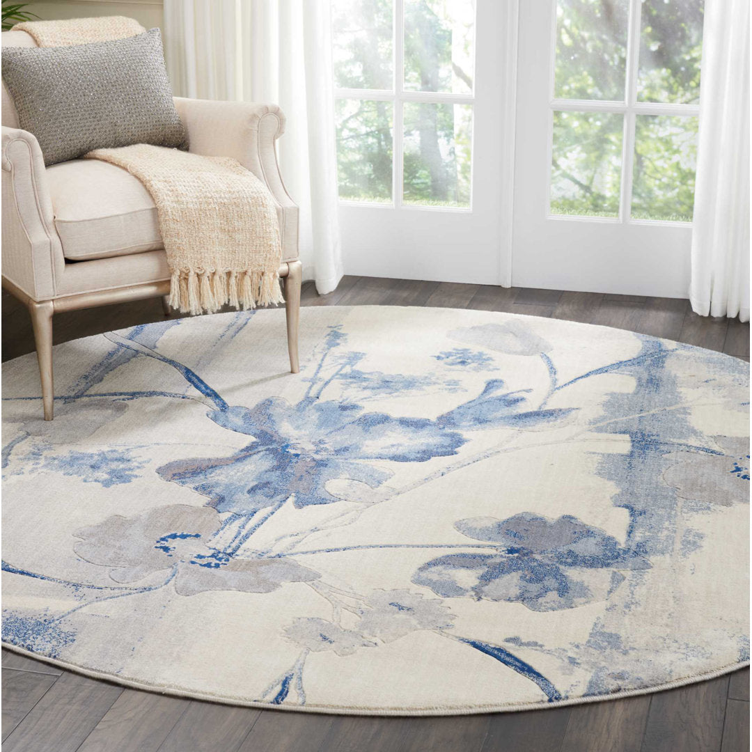 Arnim Floral Blue/Ivory Area Rug Lark Manor™ Rug Size: Round 5'6"