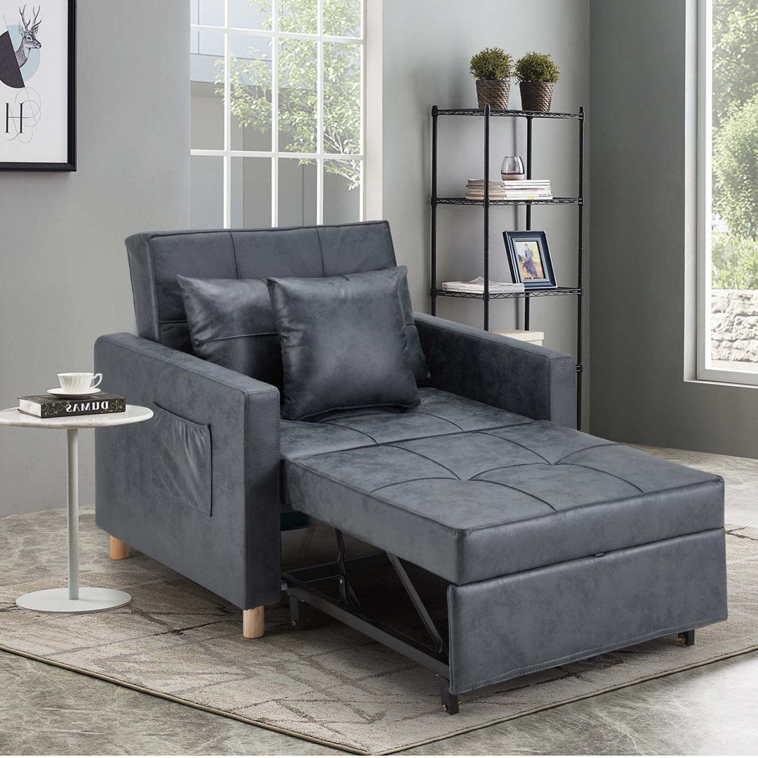 Seamus 40" Wide Tufted Genuine Leather Convertible Chair Steelside™ Body Fabric: Gray Faux Leather