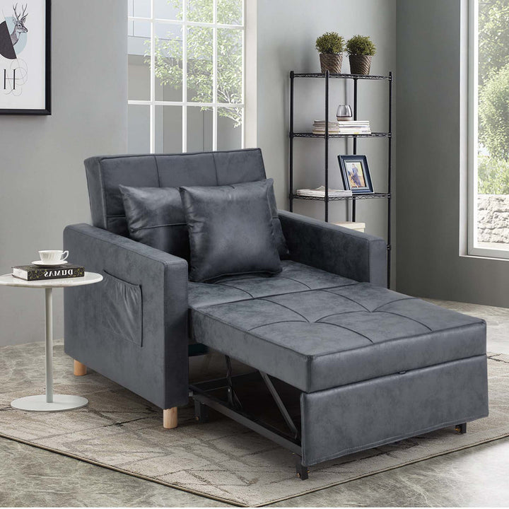 Seamus 40" Wide Tufted Genuine Leather Convertible Chair Steelside™ Body Fabric: Gray Faux Leather