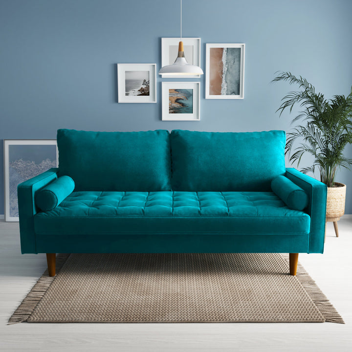 Sellner 70" Velvet Square Arm Tufted Seat Sofa George Oliver Fabric: Teal Blue Velvet