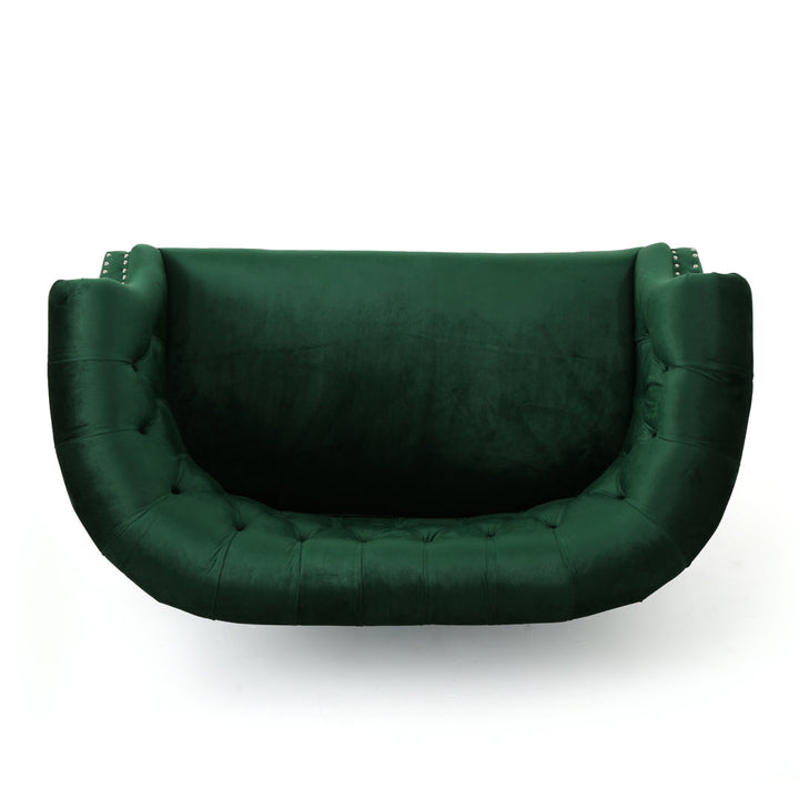 Charlotte 51.5" Velvet Rolled Arm Chesterfield Loveseat Mercer41 Fabric: Emerald Velvet