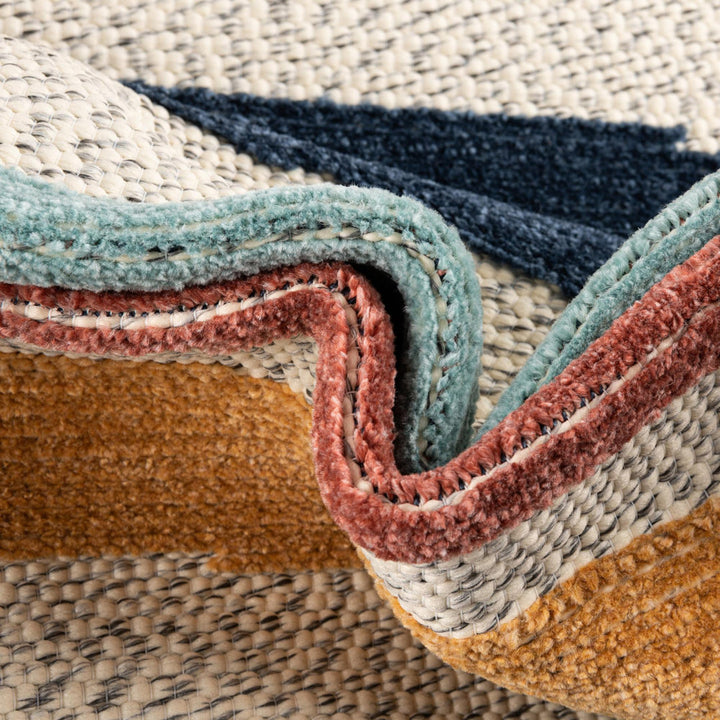 Berberia Striped Indoor / Outdoor Area Rug in Blue/Orange/Red Beachcrest Home™ Rug Size: Round 3'3"