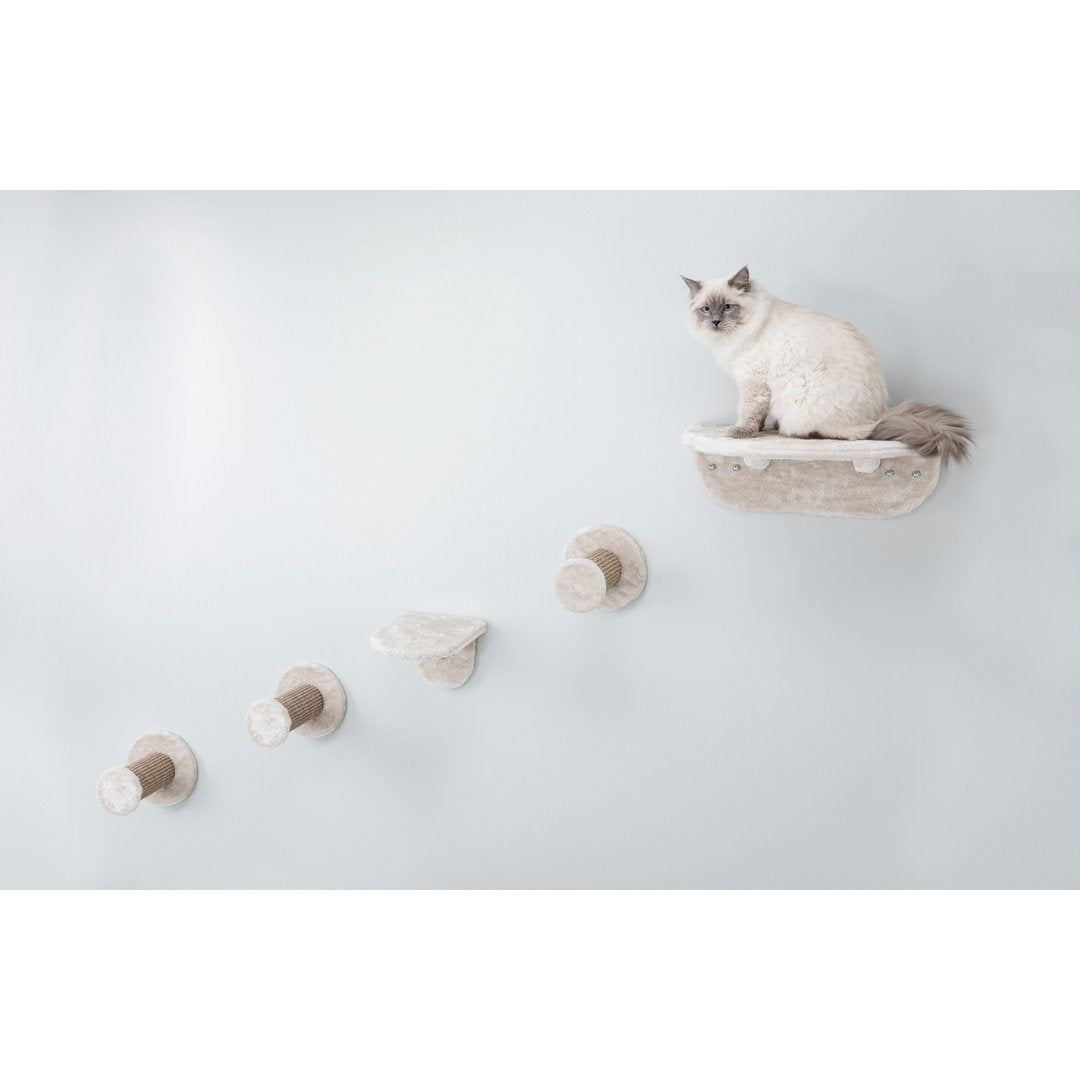 TRIXIE Lookout Wall Mounted Cat Lounge Set, 2 Platforms with 3 Steps, Cat Furniture, Scratching Post, Brown TRIXIE