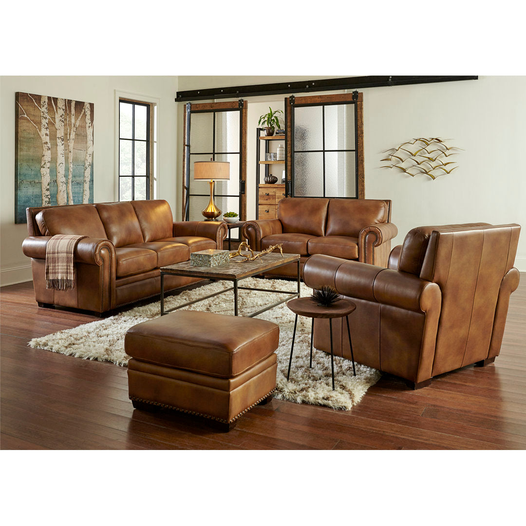 Iwan 90" Genuine Leather Rolled Arm Sofa Canora Grey