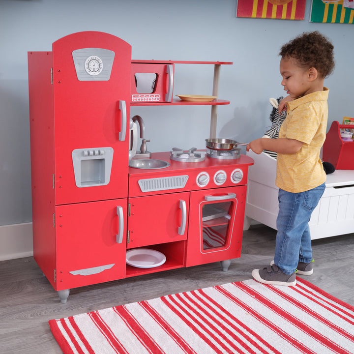 Vintage Wooden Play Kitchen with Ice Maker and Play Phone KidKraft Color: Red