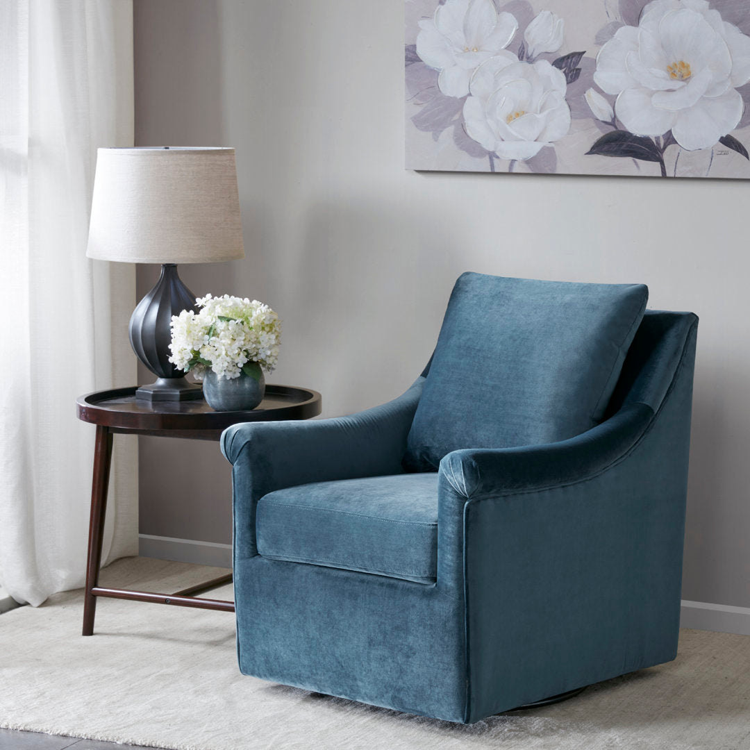 Atlanta Velvet Swivel Armchair Kelly Clarkson Home Upholstery Color: Blue