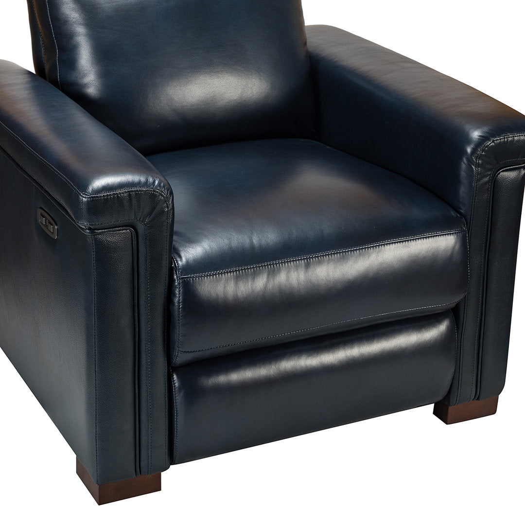 Aziah 34.65" Wide Genuine Leather Power Recliner With USB Port Wade Logan® Body Fabric: Navy Genuine Leather