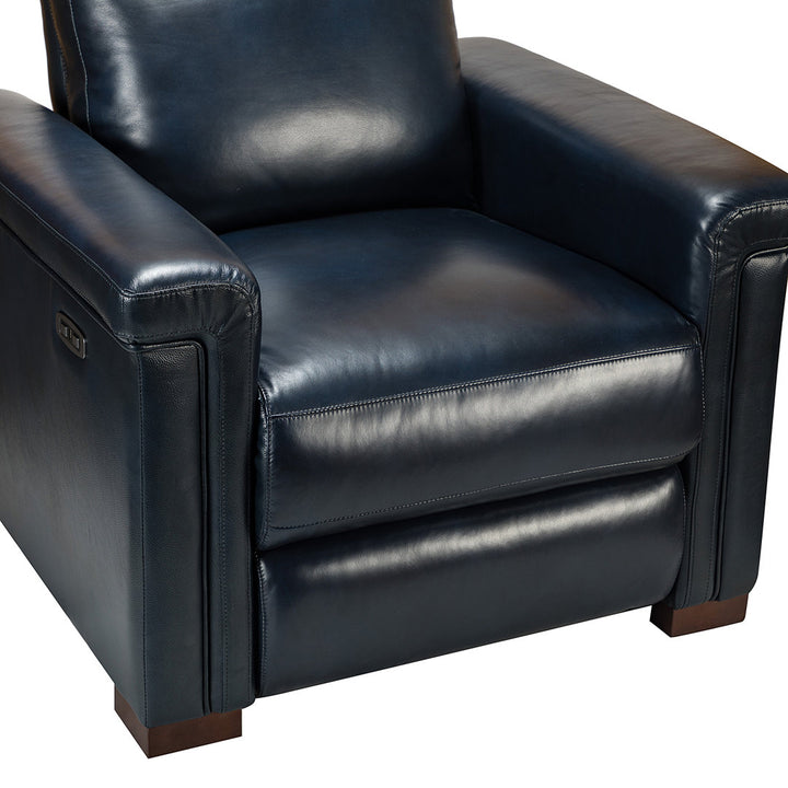 Aziah 34.65" Wide Genuine Leather Power Recliner With USB Port Wade Logan® Body Fabric: Navy Genuine Leather