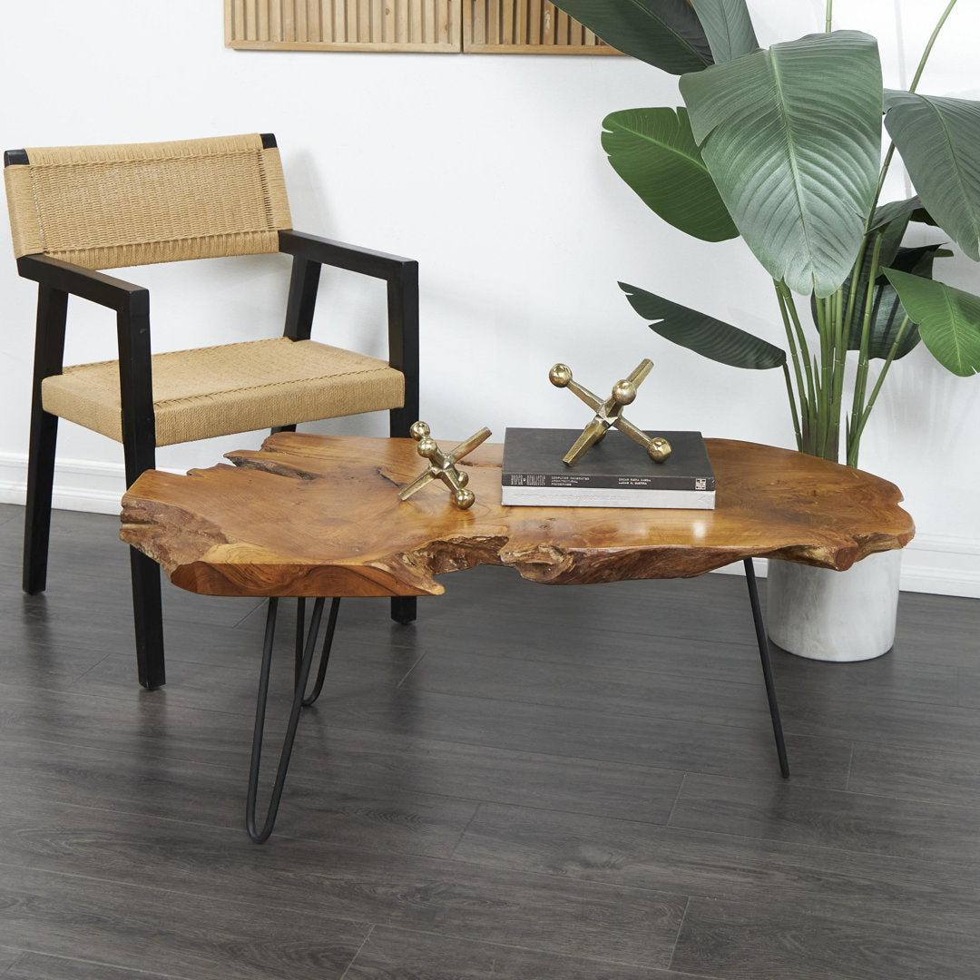 Ashyria Teak Wood Handmade Live Edge Living Room Coffee Table with Black Metal Hairpin Legs Wade Logan® Size: 16.5" H x 24" L x 42.7" W