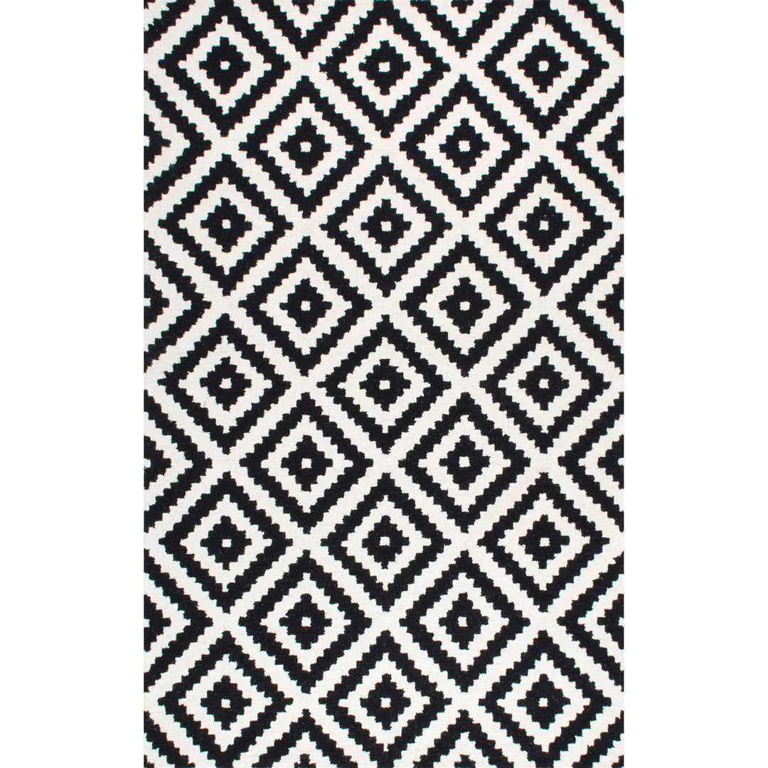 Decca Geometric Handmade Tufted Wool Black/Cream Area Rug George Oliver Rug Size: Rectangle 10' x 13'