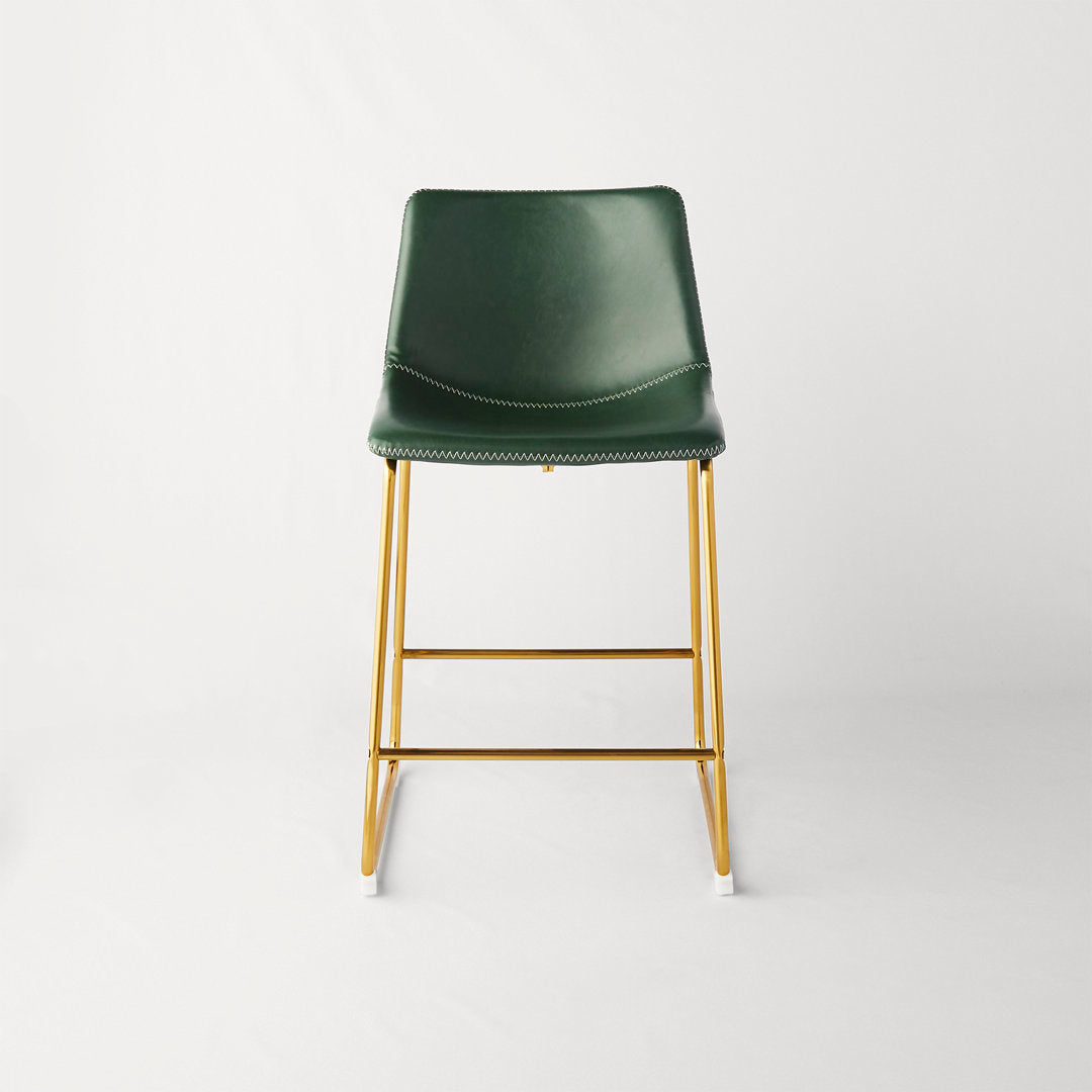 Nia Vegan Leather Bar & Counter Stool (Set of 2) AllModern Frame Color: Gold Upholstery: Green Vegan Leather, Seat Height: Counter Stool (24" Seat Height)