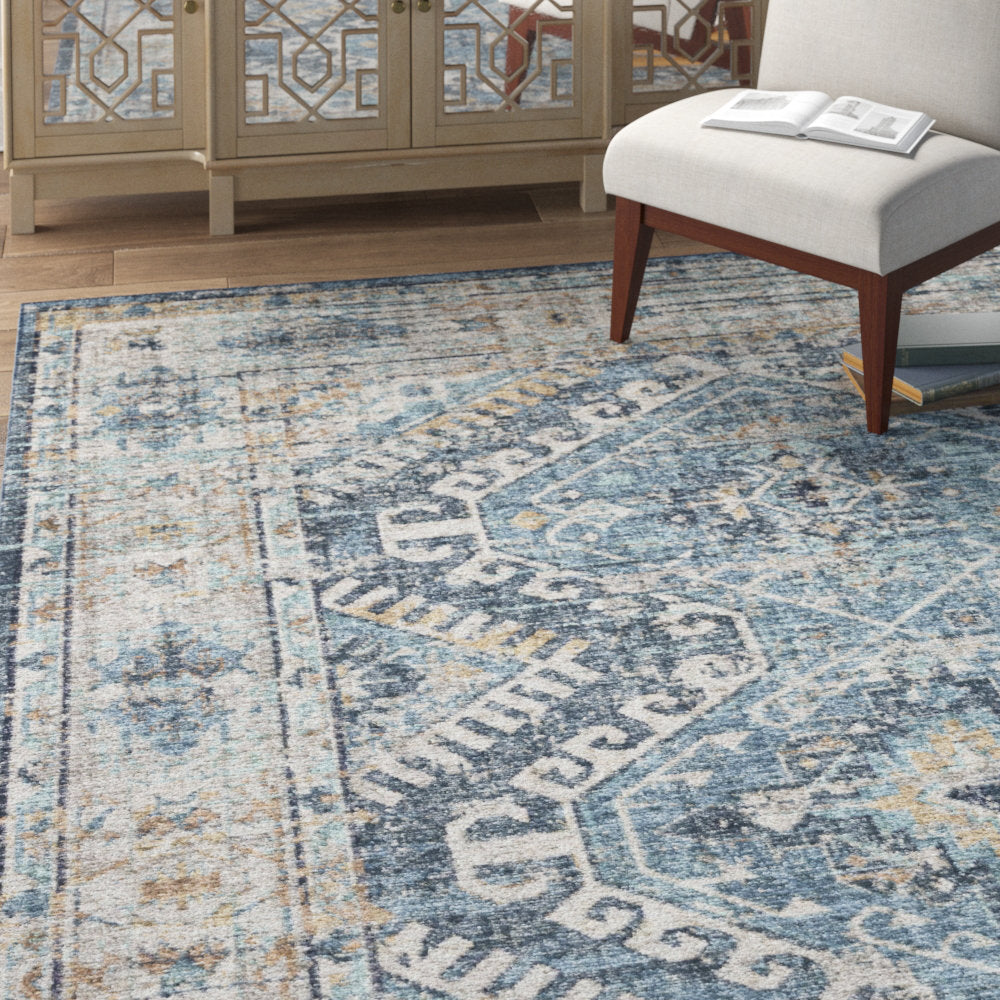 Gelo Oriental Denim/Gray Area Rug Bungalow Rose Rug Size: Oval 7' x 9'