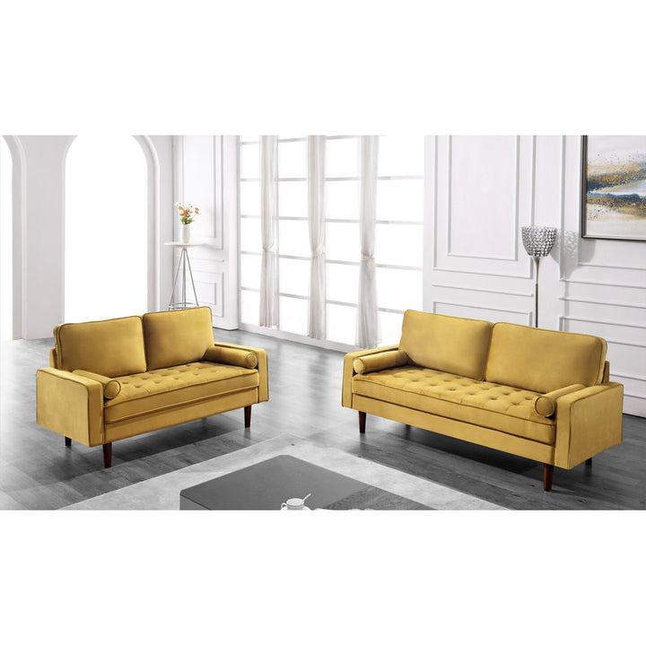 Ashfaq 57.8" Velvet Square Arm Loveseat Wade Logan® Fabric: Golden Yellow (Green Yellow)