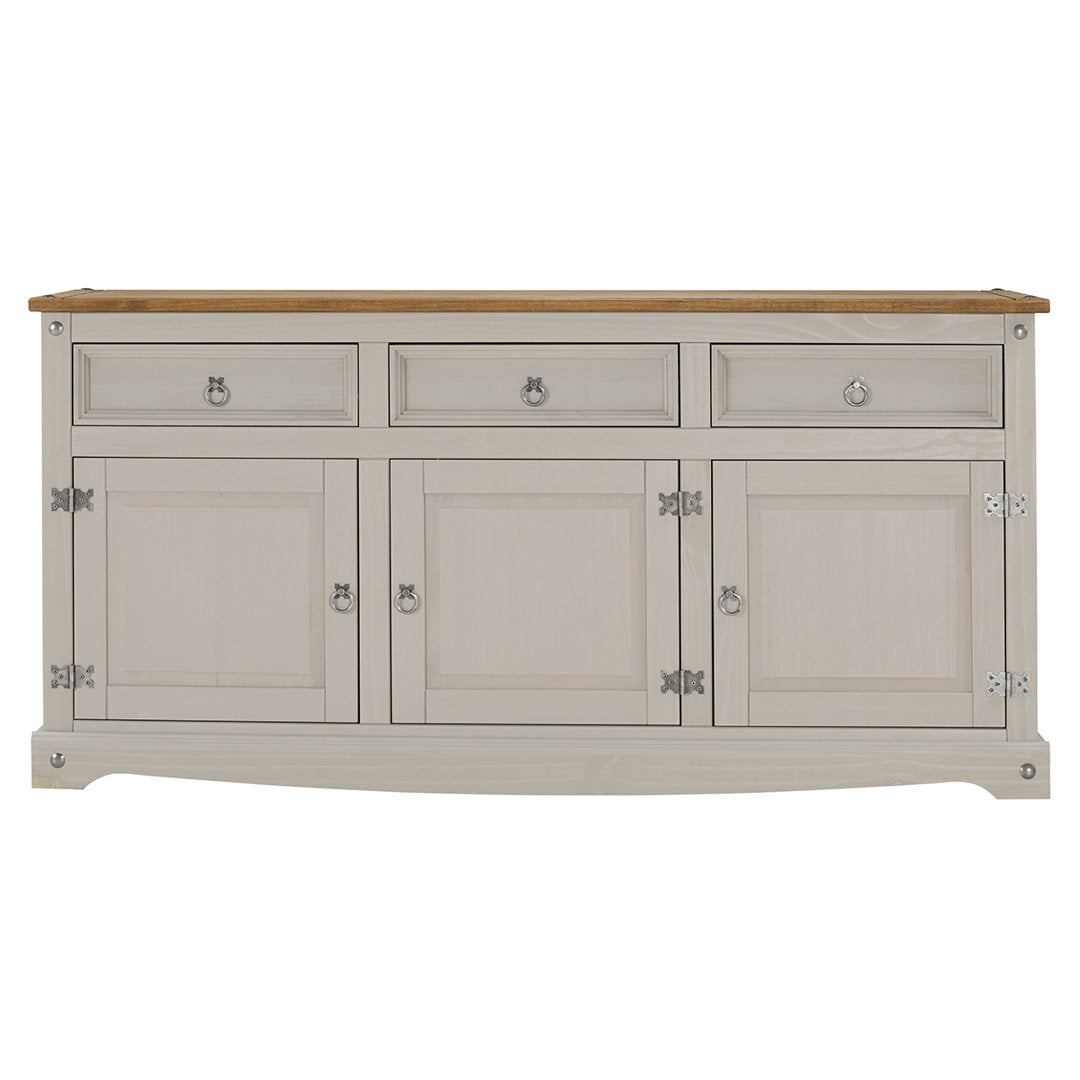 Corona 65.91" Wide 3 Drawer Pine Solid Wood Sideboard Gracie Oaks Color (Base/Top): Gray Wash Stain/Antique Brown Stain