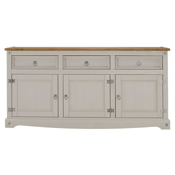 Corona 65.91" Wide 3 Drawer Pine Solid Wood Sideboard Gracie Oaks Color (Base/Top): Gray Wash Stain/Antique Brown Stain