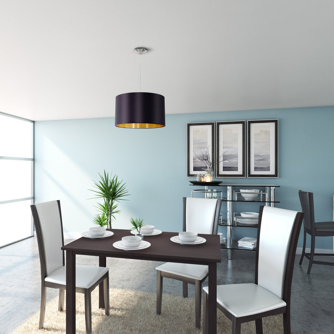 Newville 1 - Light Single Drum Pendant Wade Logan® Shade Color: Black/Gold