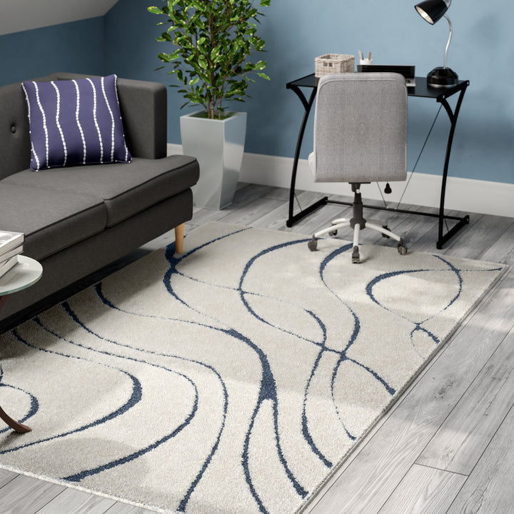 Ashal Abstract Cream/Blue Area Rug Wade Logan® Rug Size: Rectangle 11' x 15'
