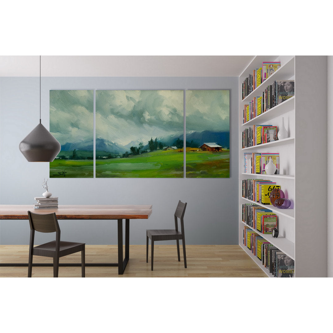 A Premium Wallowa Valley Storm - 3 Piece Print Set on Canvas Gracie Oaks Size: 24" H x 48" W x 1.5" D