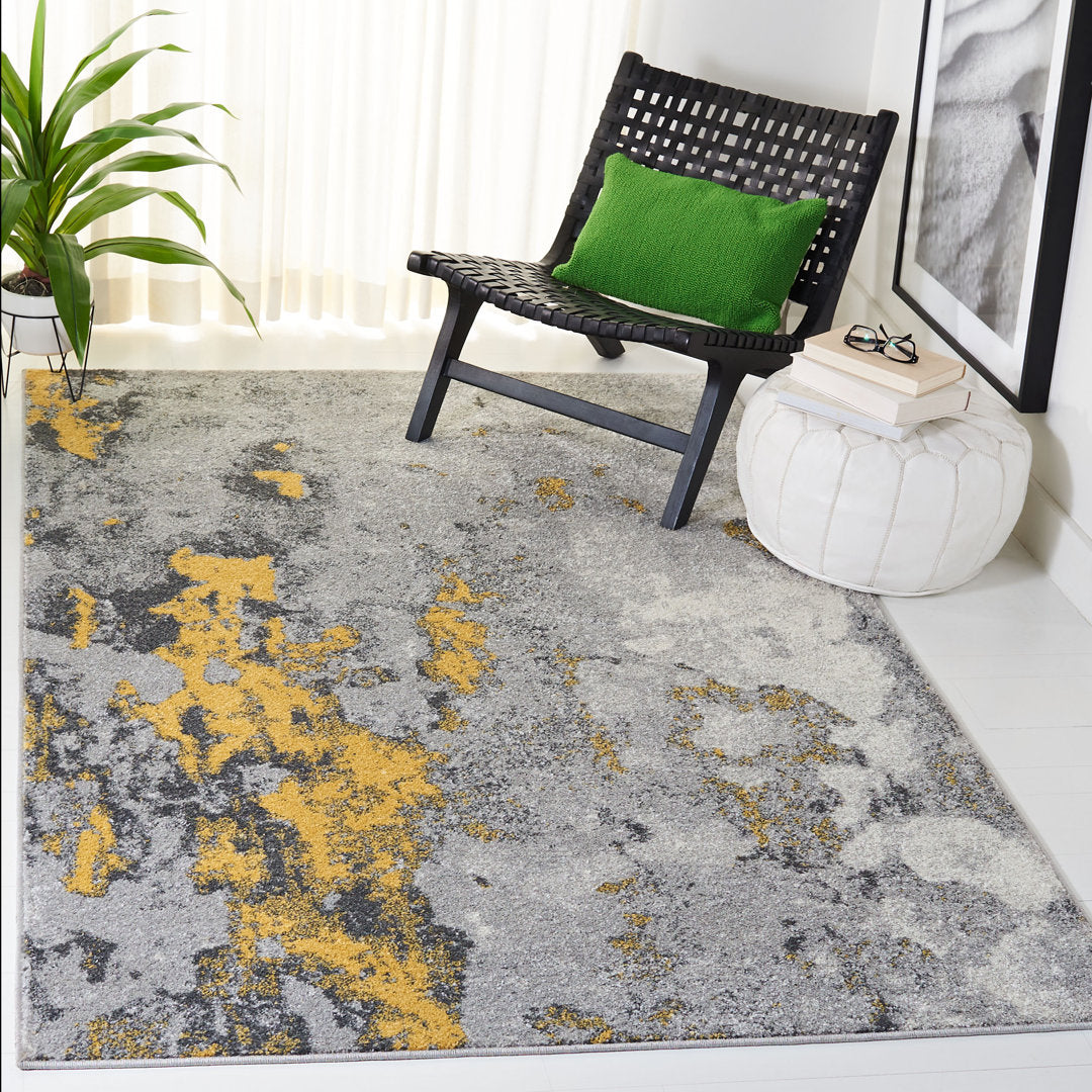 Riebe Abstract Power Loom Polypropylene Area Rug in Gray/Yellow Trent Austin Design® Rug Size: Rectangle 9' x 12'