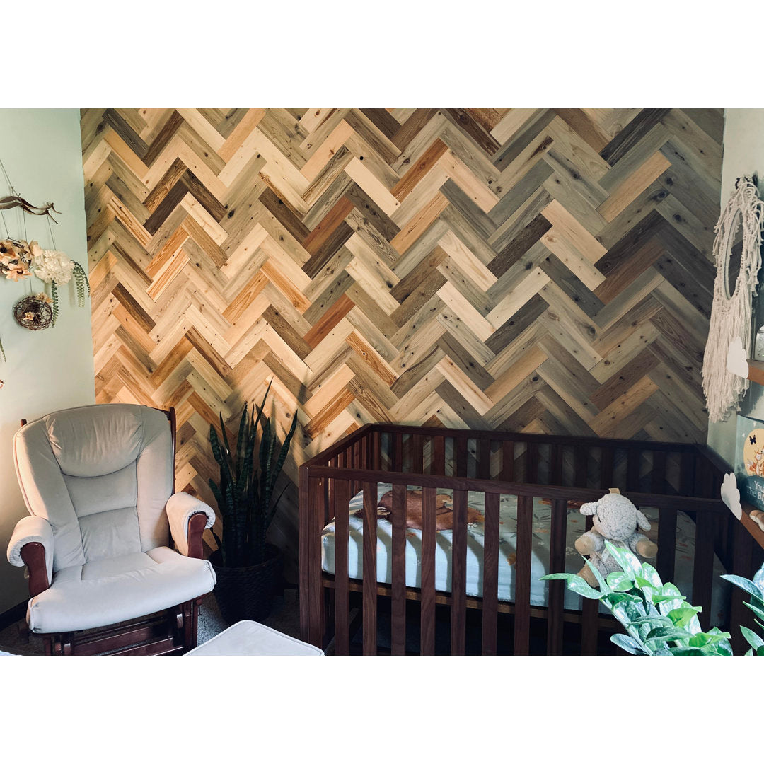 Timberchic River Reclaimed Wooden Wall planks - Simple Peel & Stick Wall Covering Application for DIY Accent Wall & Home Improvement - Premium Wall Paneling - Herringbone Pattern Timber Chic Color: River Planks