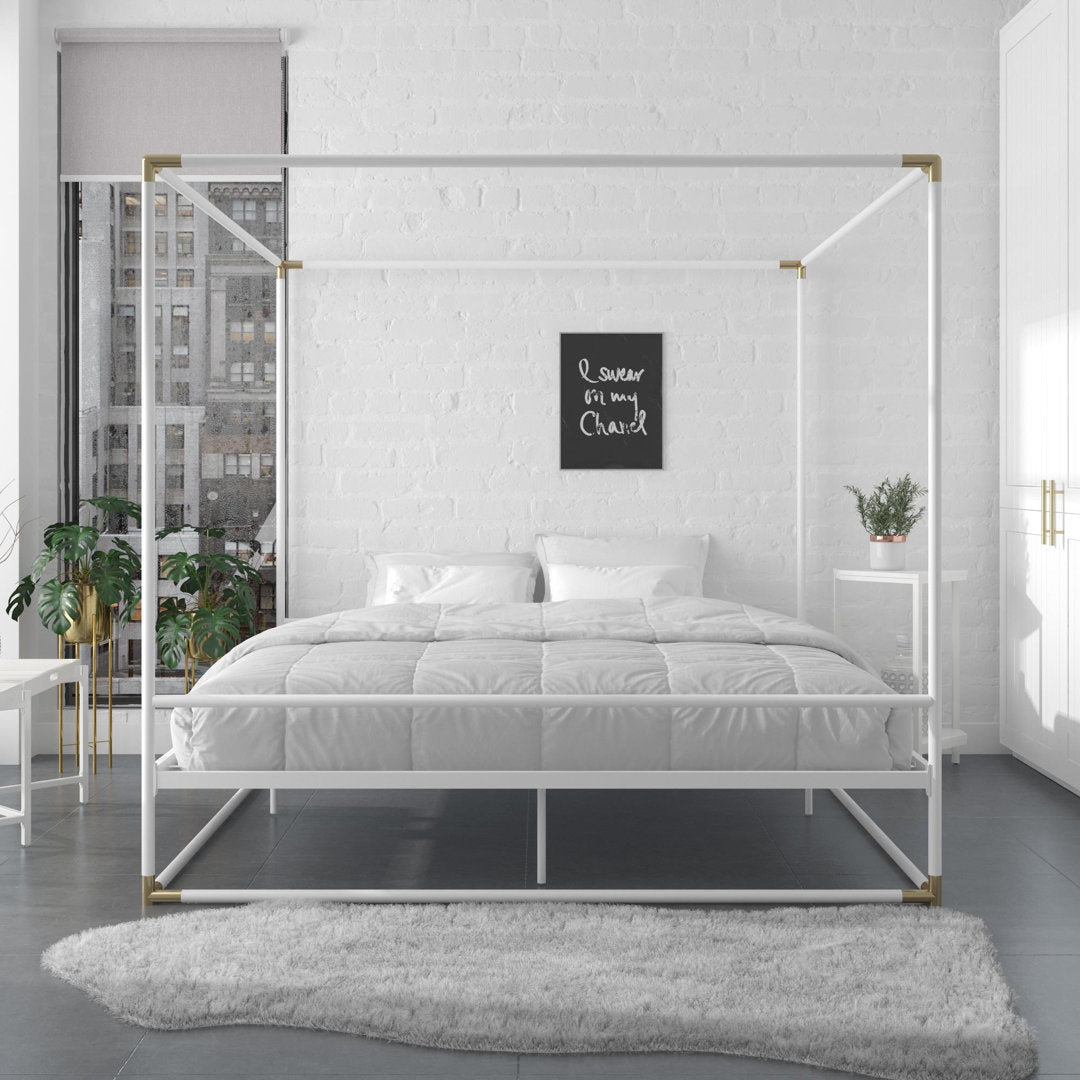 Celeste Canopy Bed CosmoLiving by Cosmopolitan Color: White Size: Queen