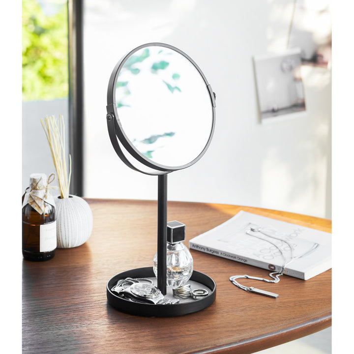 Yamazaki Home Round Standing Mirror - Bathroom And Bedroom Organizer With Tray, Steel Yamazaki Home Finish: Black