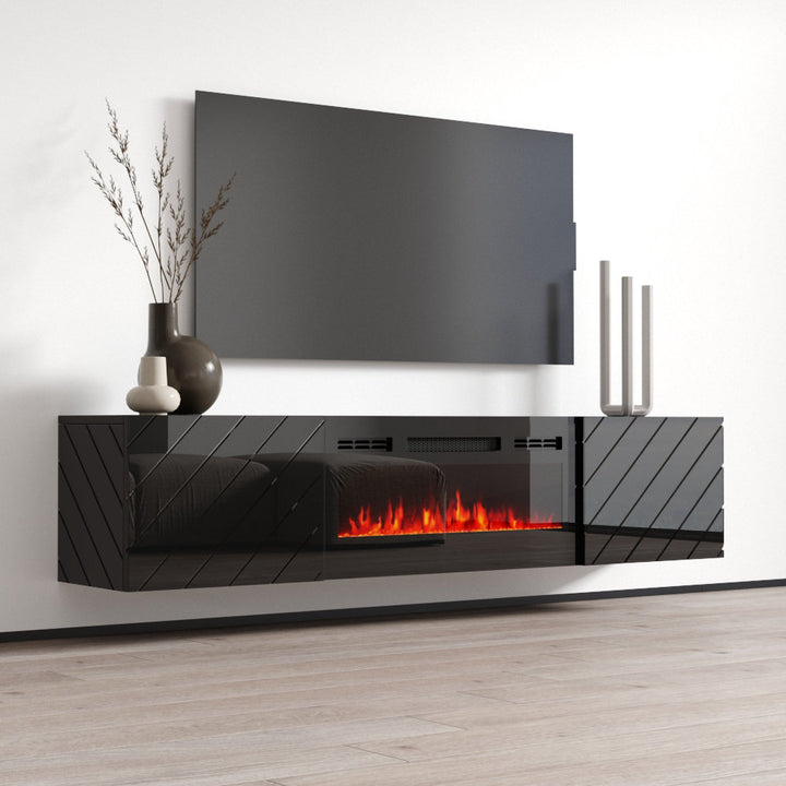 Gofried Floating TV Stand for TVs up to 78" with Electric Fireplace Included Ivy Bronx Color: Black