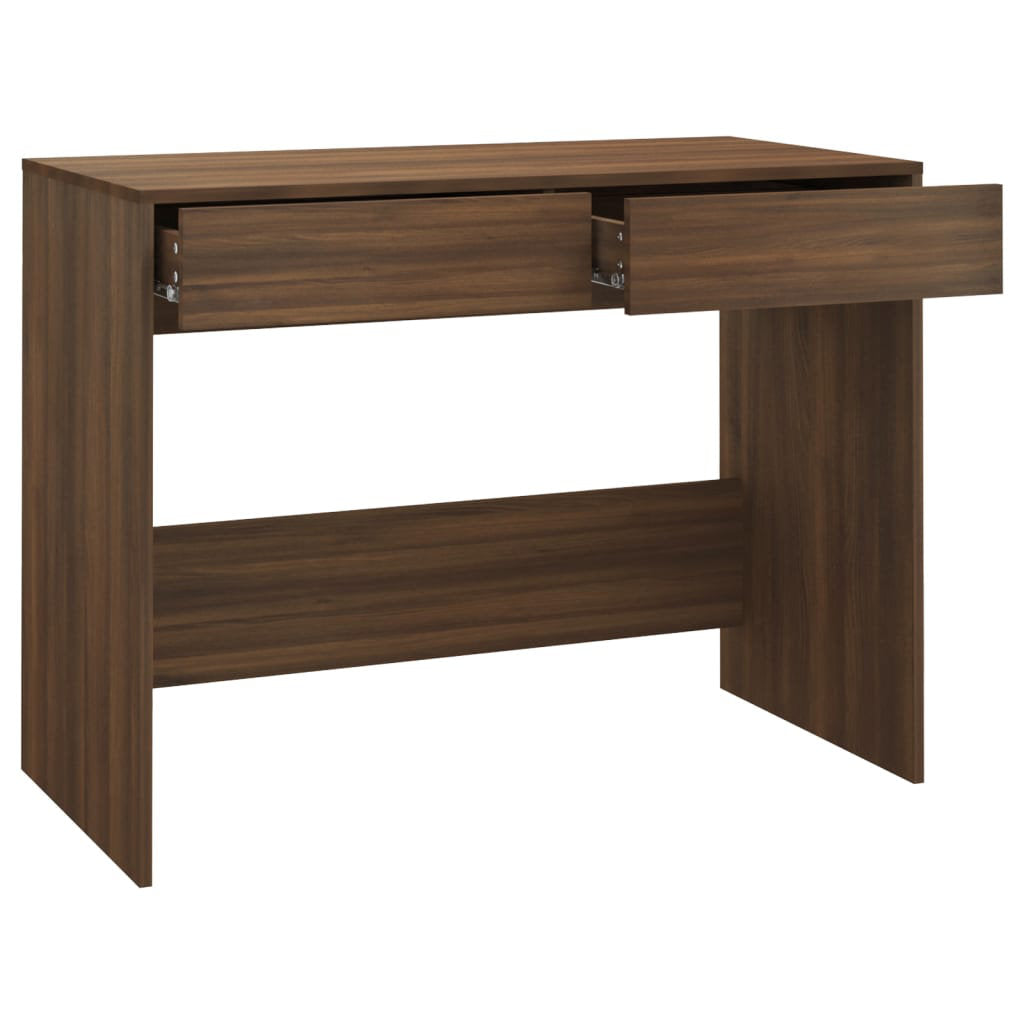 Desk with Drawers Computer Desk Home Office Study Table Engineered Wood Latitude Run® Color: Brown Oak