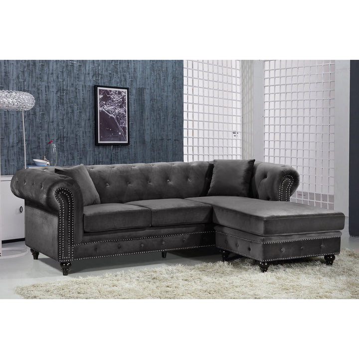 Harlow 96" Wide Velvet Reversible Sofa & Chaise Kelly Clarkson Home Upholstery Color: Gray