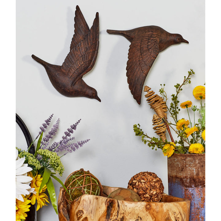 3 Piece Brown Polystone Metallic 3D Sculpted Bird Wall Decor Set Breakwater Bay