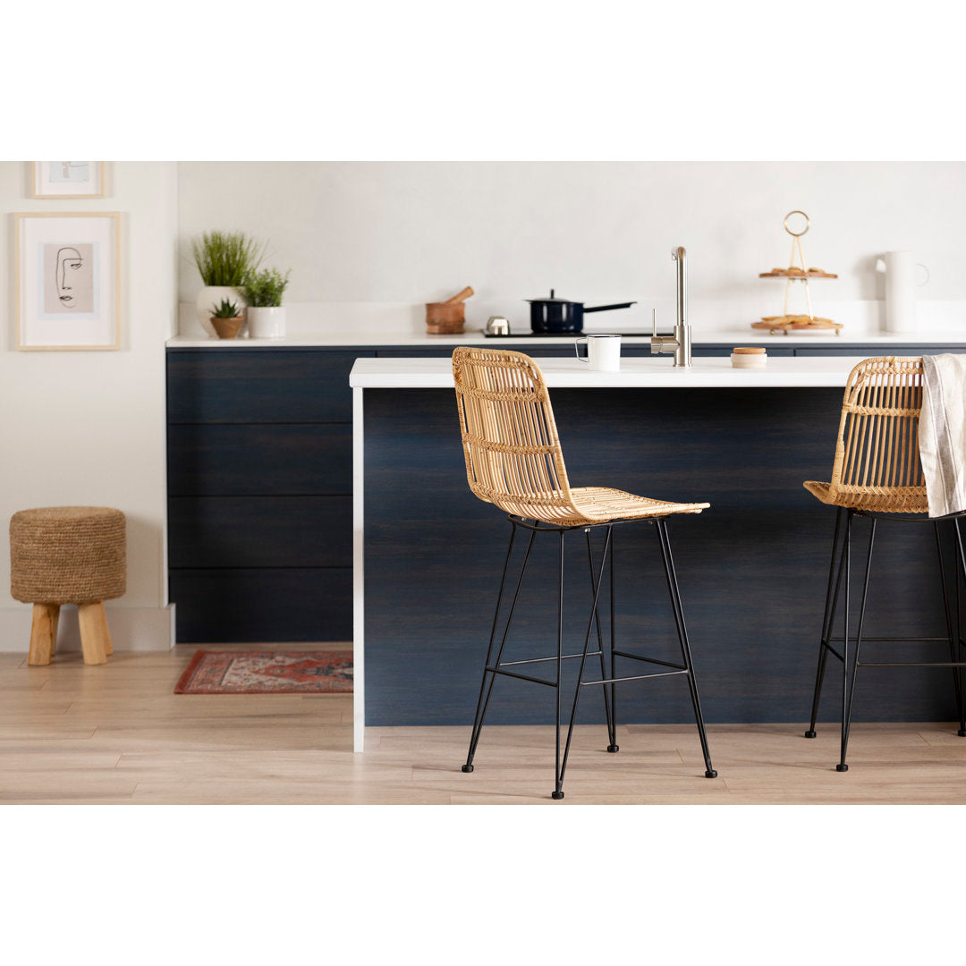Balka Standard Rattan Counter Stool, Set Of 2 Rattan And Black (Set of 2) South Shore Color: Black/Yellow