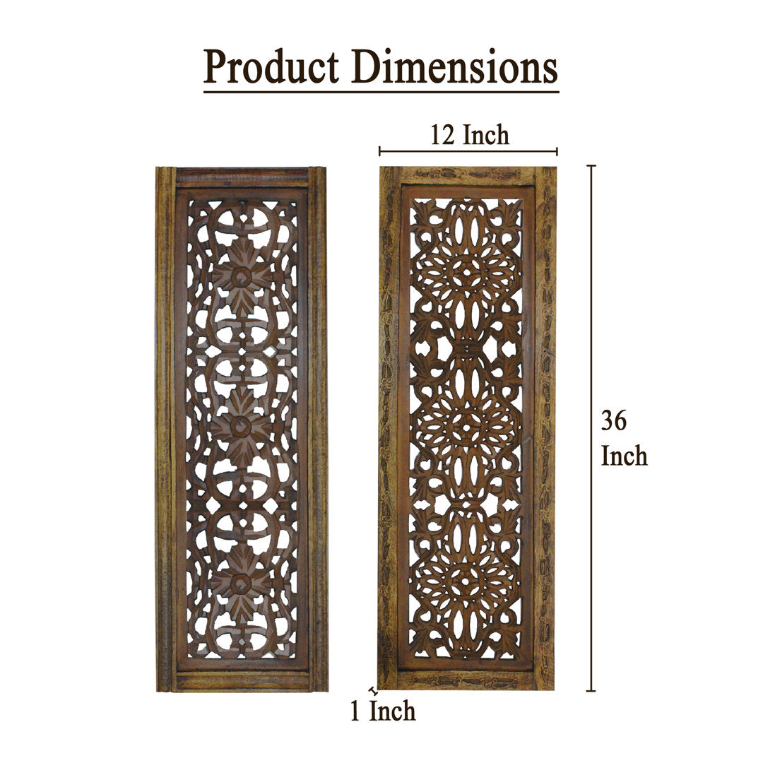 Wood Handmade Intricately Carved Floral Brown Wall Decor Set (Set of 2) Ophelia & Co.