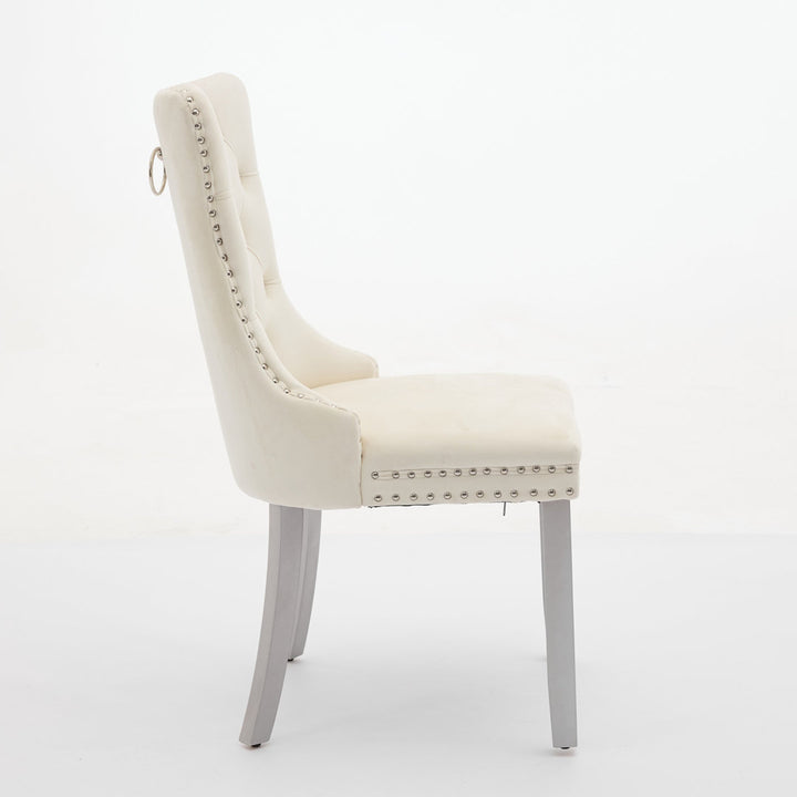 Allena Tufted Velvet/Linen Wing Back Parsons Chair (Set of 2) Rosdorf Park Leg Color: Silver, Upholstery Color: Velvet Beige