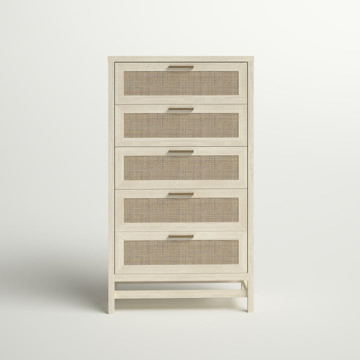 Barros Faux Rattan 5 Drawer 31.65" W Chest Beachcrest Home™ Color: Ivory Oak