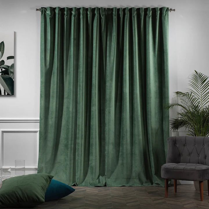 Matte Velvet Extra wide x Extra Long Custom Made Decorative Single Panel Lilijan Home & Curtain Curtain Color: 32 Bottle Green Size per Panel: 100" W x 63" L