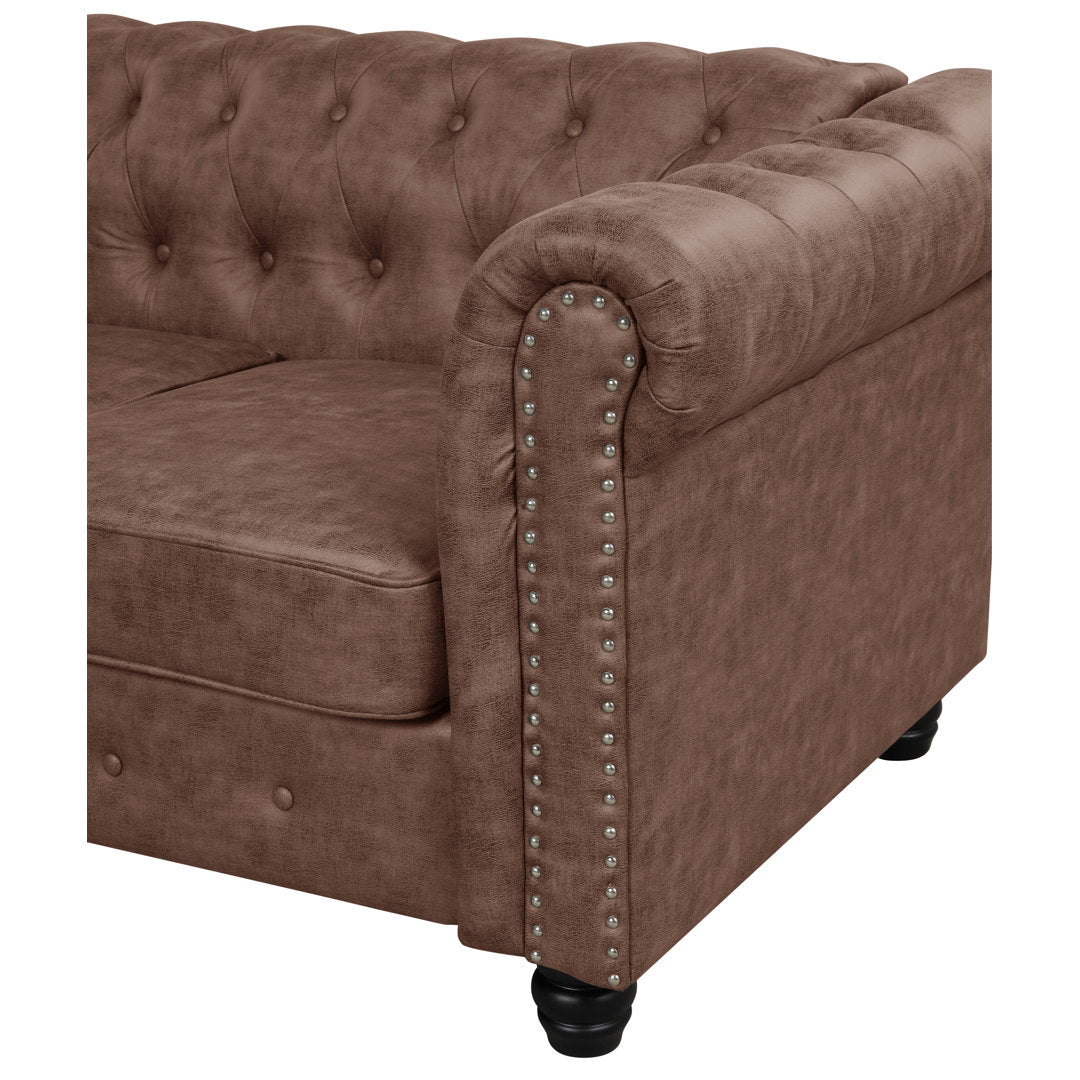 Provence 61" Rolled Arm Chesterfield Loveseat Kelly Clarkson Home Upholstery Color: Brown Leather like Fabric